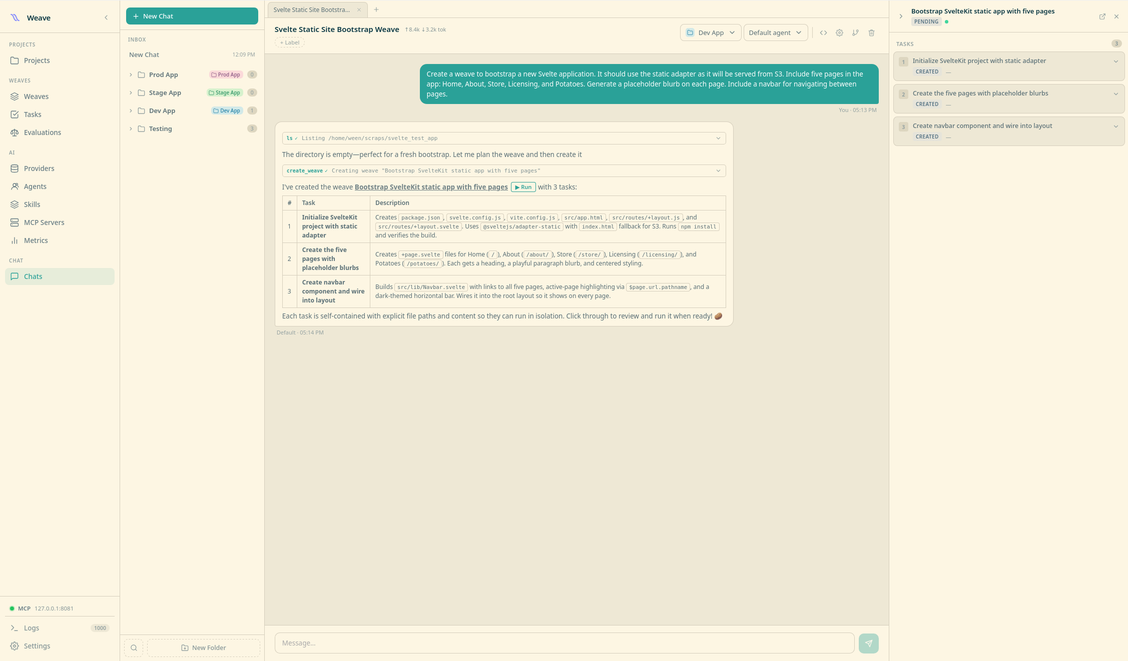 Creating a project in Weave