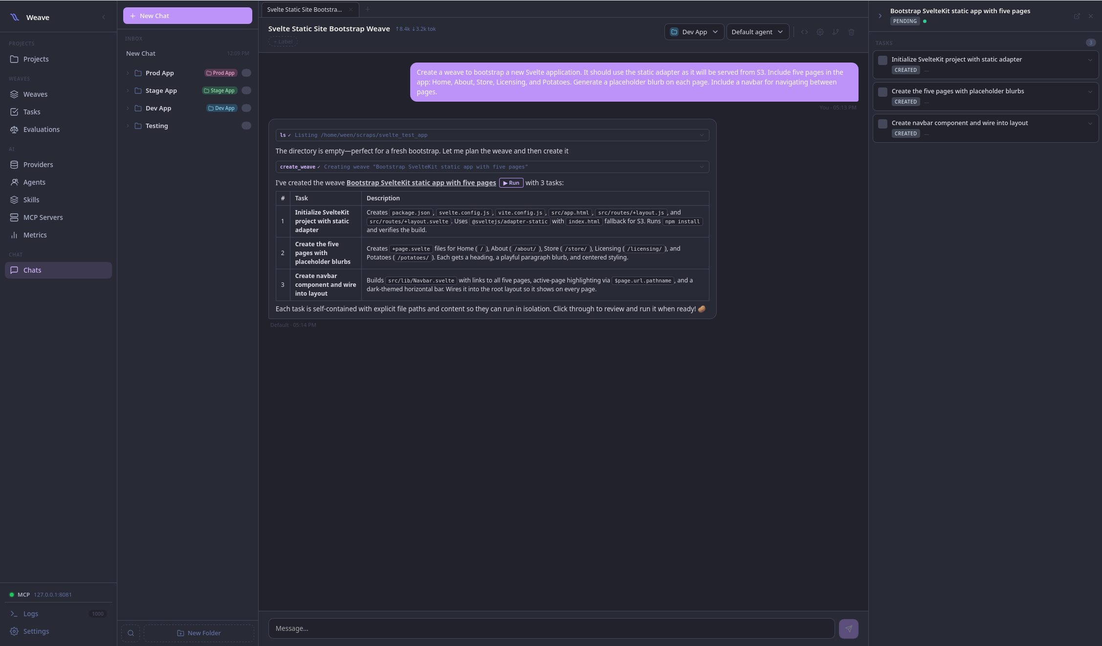 Creating a project in Weave
