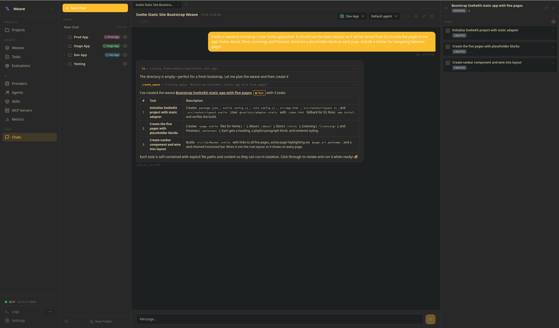 Creating a project in Weave