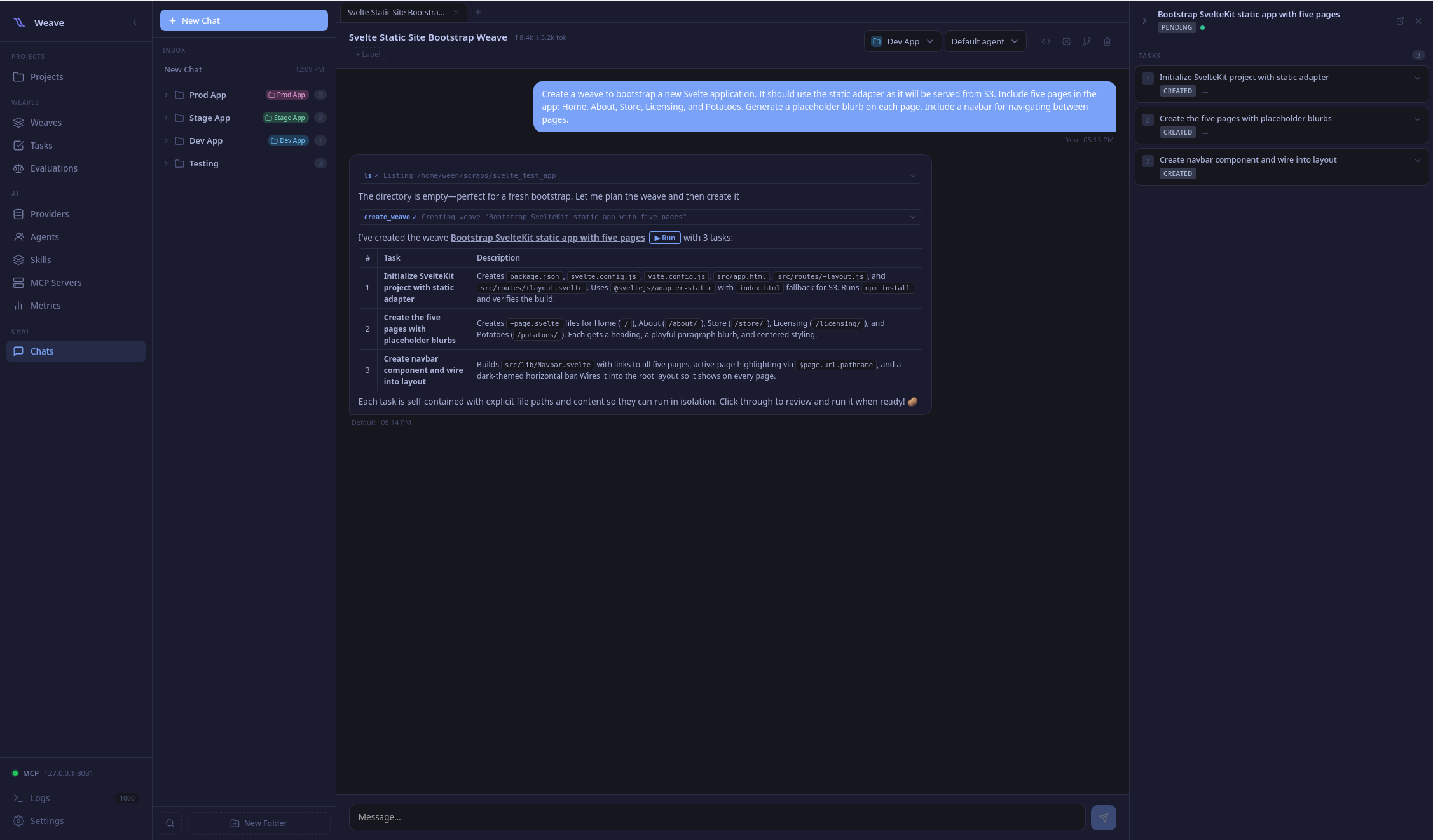 Creating a project in Weave